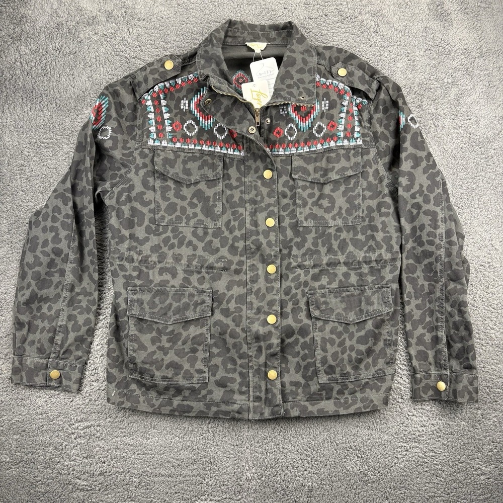 Layerz Jacket Men L Full Zip Snap Aztec Western Camo Snap Embroidered Bomber